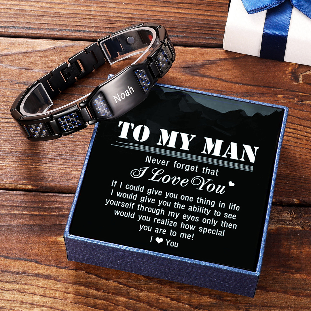 Personalised Carbon Fiber Energy Bracelet Custom Name Men's Bracelet Bangle Gifts For Him-Jessemade AU