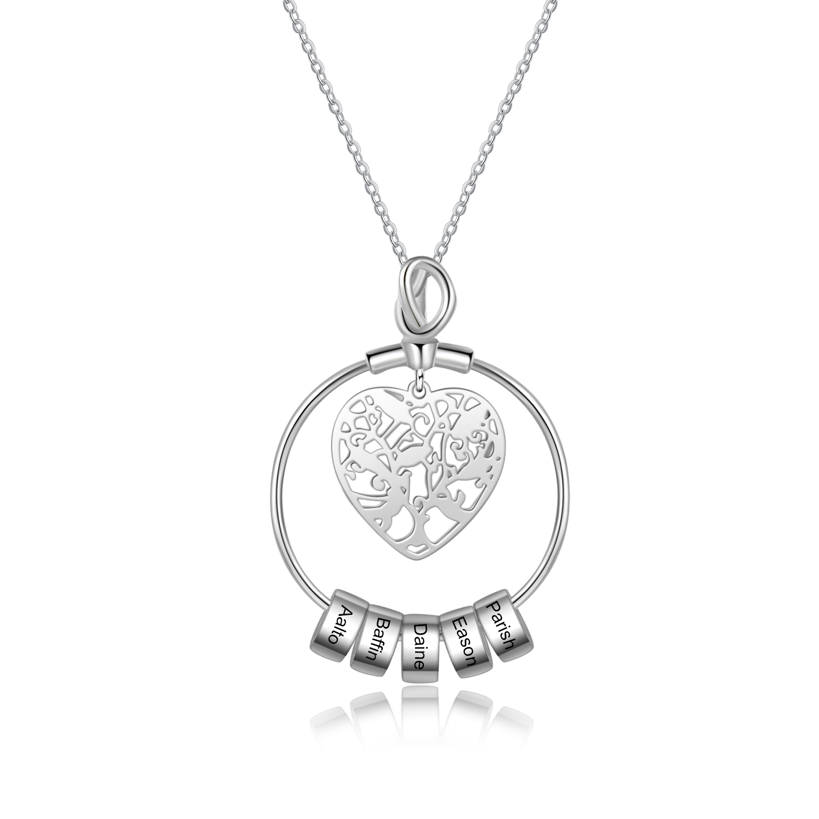 Personalised Family Tree Necklace with 5 Beads Custom 5 Names Heart Necklace Gifts For Women-Jessemade AU
