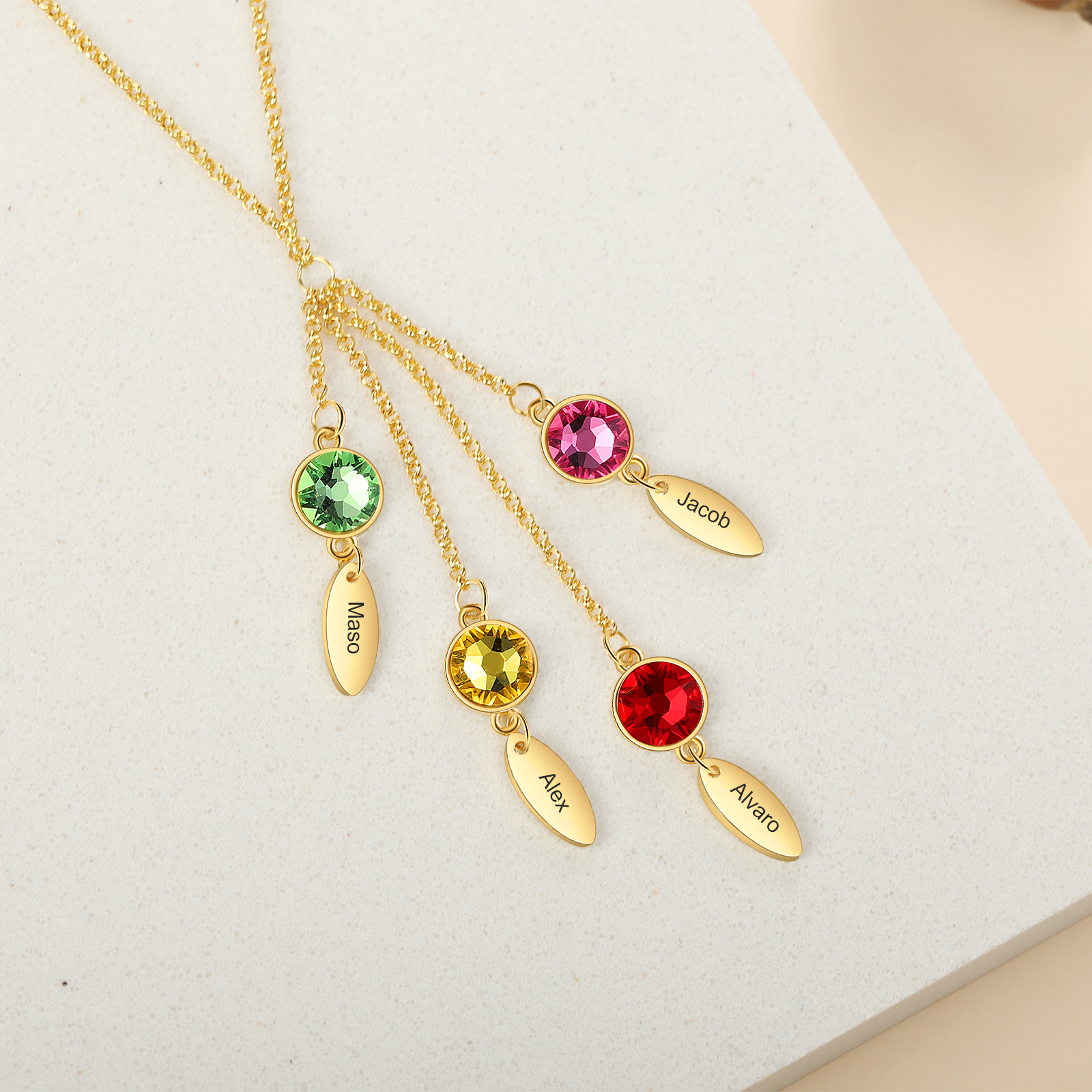 Personalised Bar Necklace With 4 Birthstones Engraved Names Necklace Best Gift For Mother-Jessemade AU