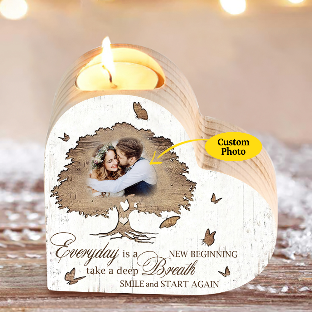 Mothers Gifts Personalised Love Couple Heart Candle Holder Engrave Photo Wooden Candlesticks Valentines Gift-Jessemade AU