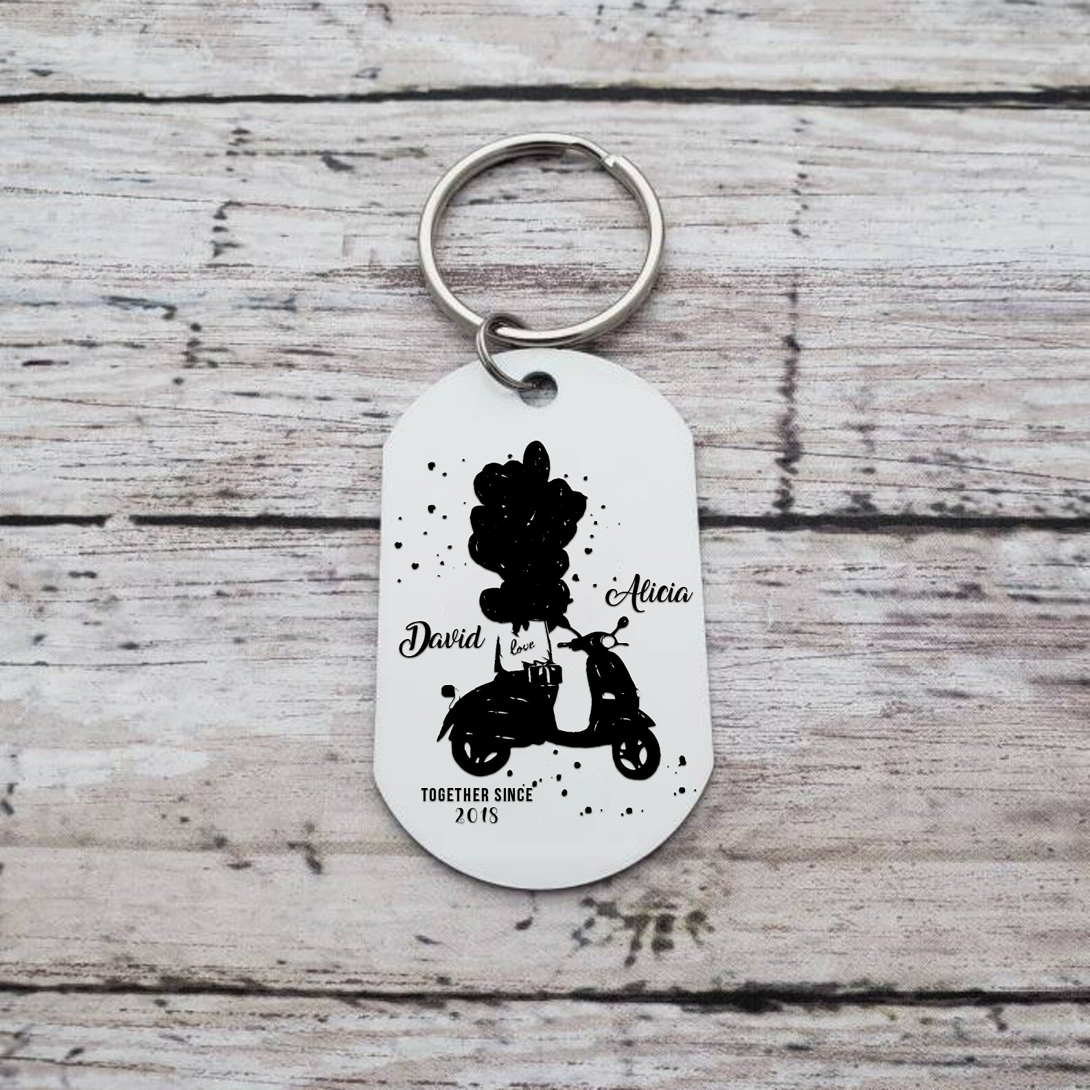 Personalised Couple Photo Keychain Custom 2 Names & Text & Year Keyring Stainless Steel Special Gifts-Jessemade AU
