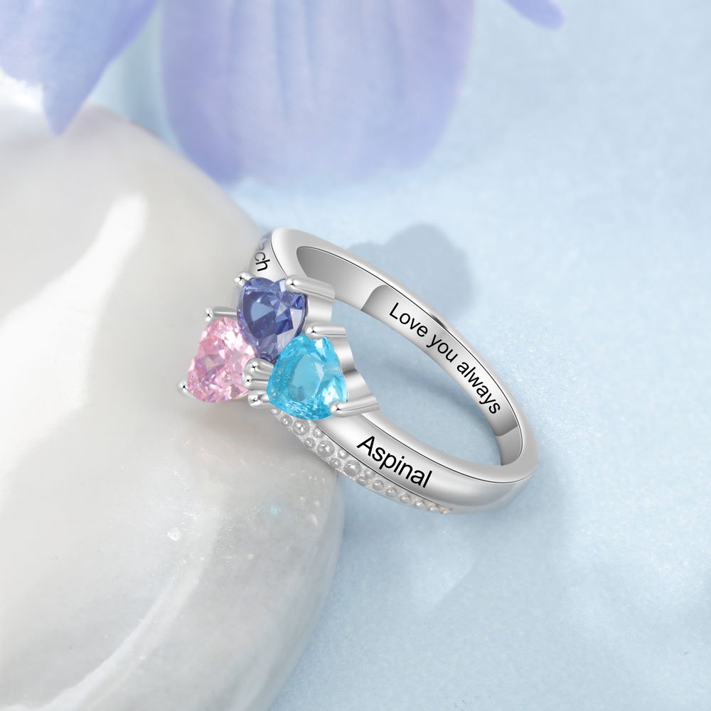 Personalised 3 Birthstones Mothers Ring With Names Gifts For Her-Jessemade AU
