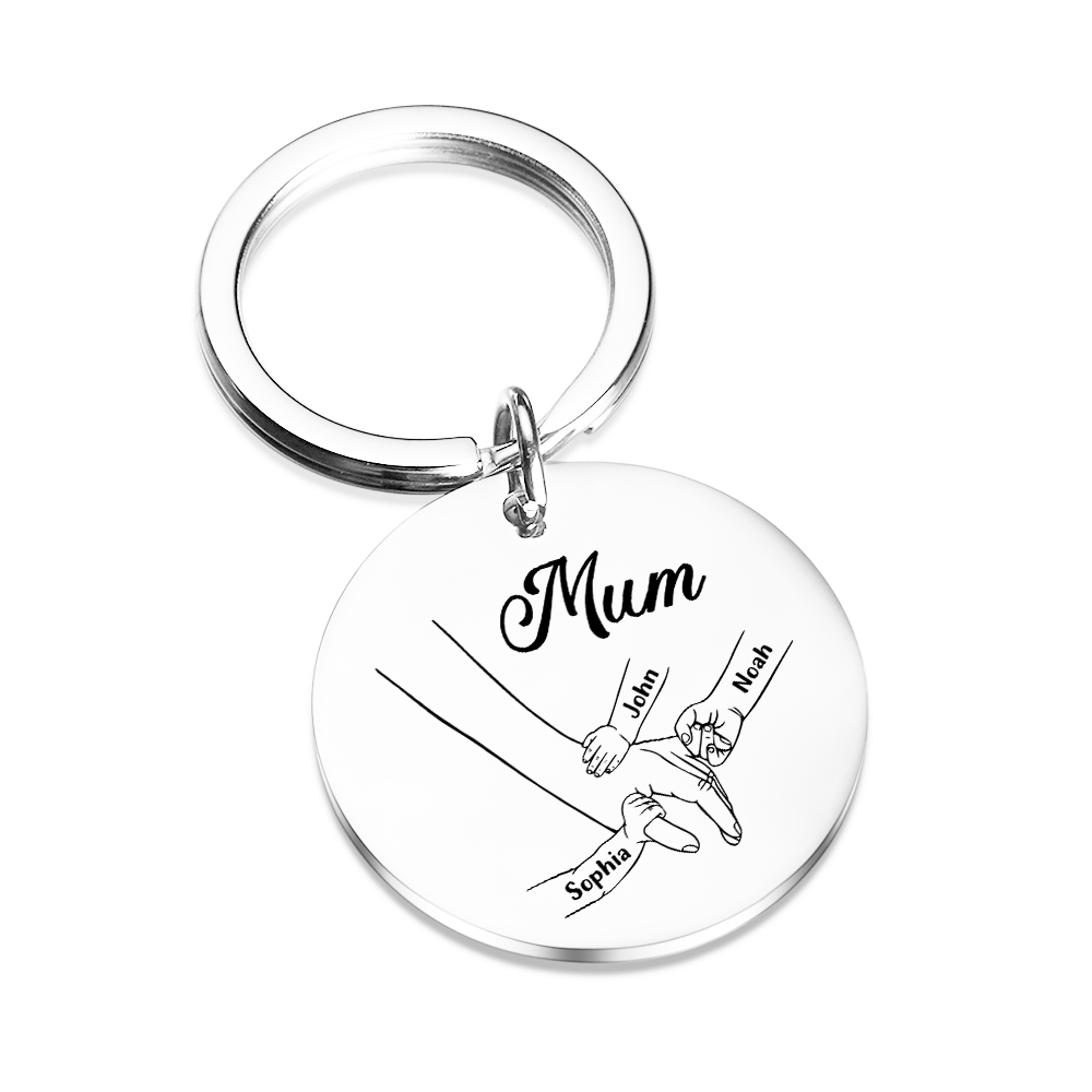 3 Names - Personalised Text Keychain Holding Hands Keychain Mother's Day Gifts For Grandma/Mother-Jessemade AU