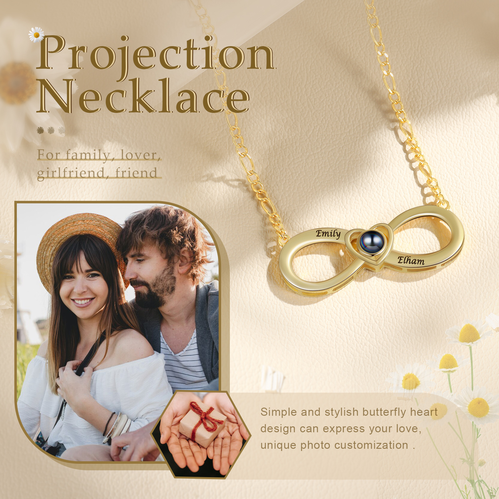 2 Names - Personalised Photo Projection Necklace Custom Name Infinity Love Necklace Gift for Her-Jessemade AU