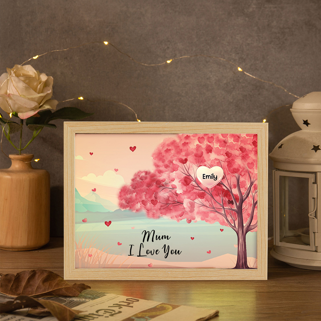 Personalised Frame Night Light Custom 1 Text & 1 Name Pink Family Tree Ornament Gifts for Mother/Grandma-Jessemade AU