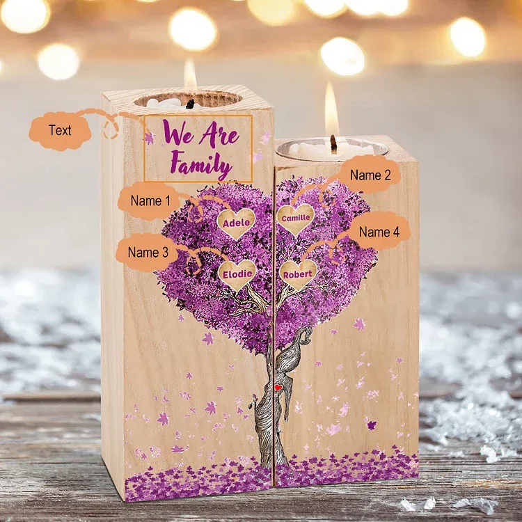 Personalised Family Tree Candle Holder Custom 4 Names Wooden Candlesticks-Jessemade AU