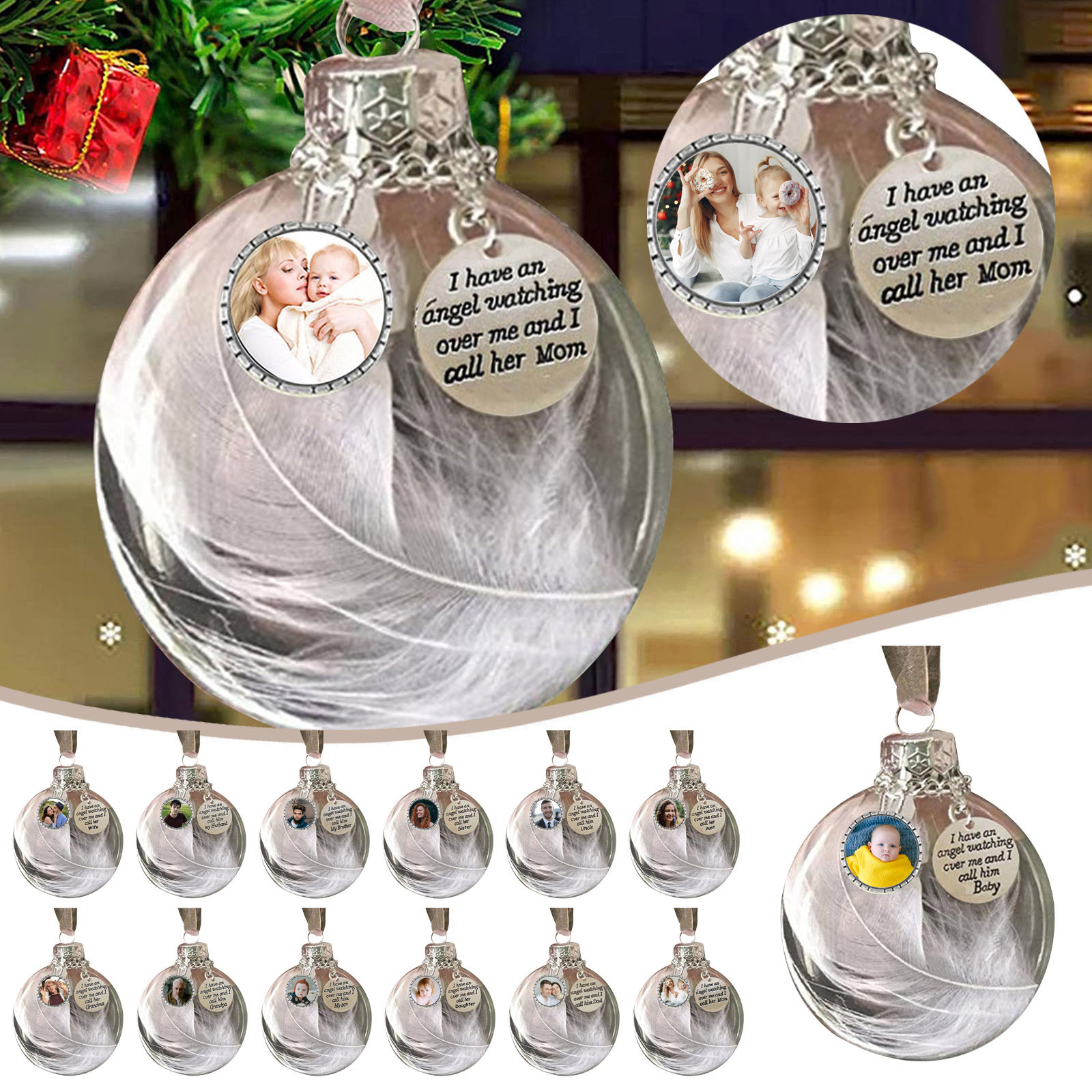 Personalised Christmas Feather Ball Custom Photo Memorial Ornament "I Have An Angel"-Jessemade AU