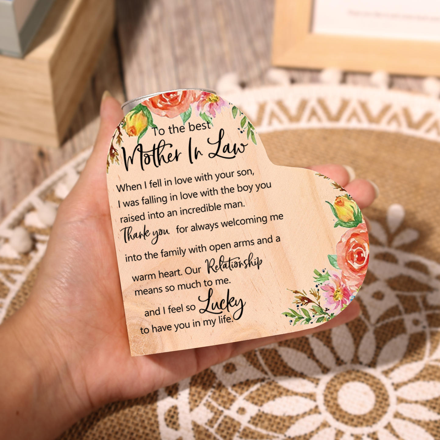 To My Best Mother-In-Law Heart Candle Holder Wooden Candlestick Mothers Gifts-I feel so Lucky to have you in my life-Jessemade AU