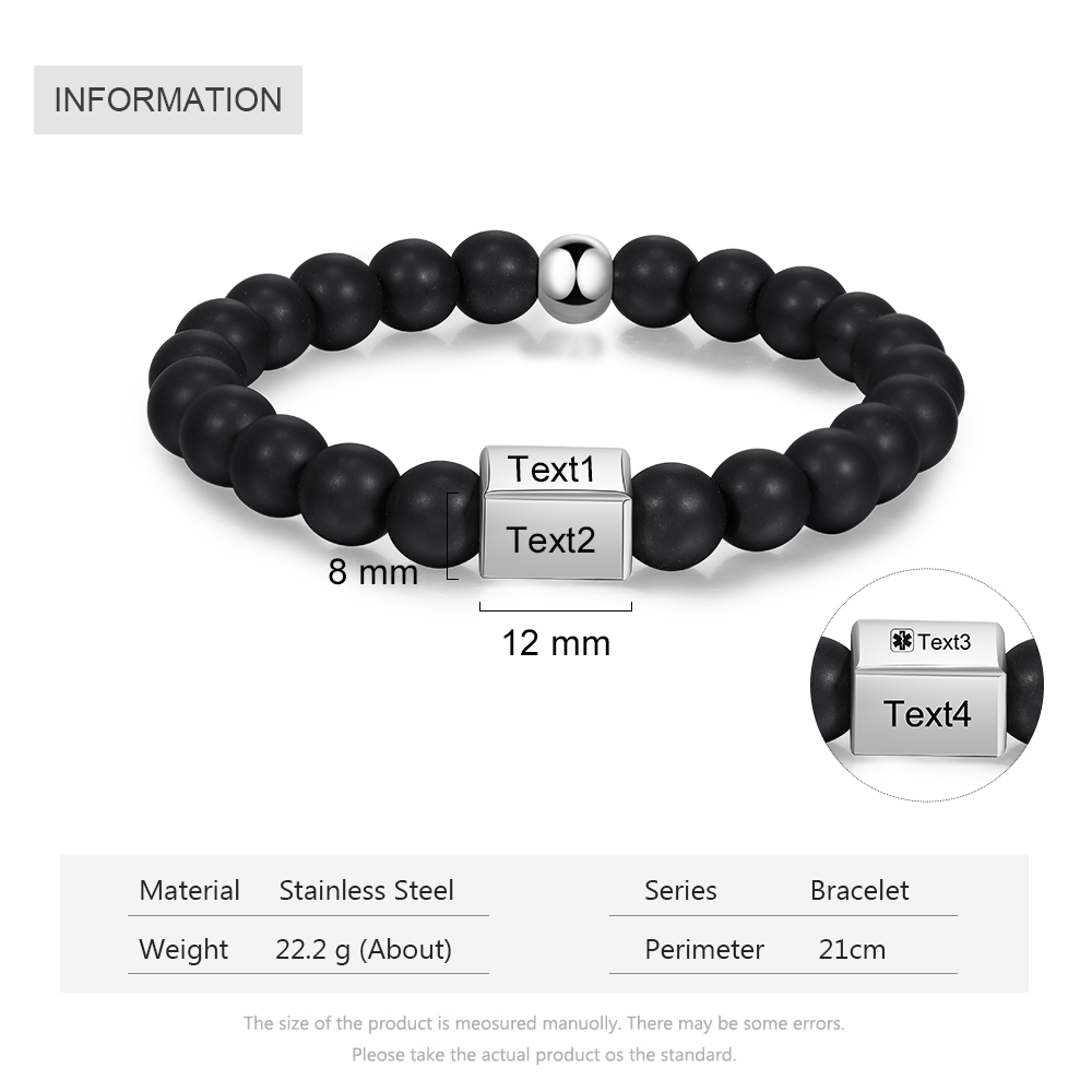 Personalised Round Beads Bracelet Custom Names Men's Bracelet Gifts For Him-Jessemade AU