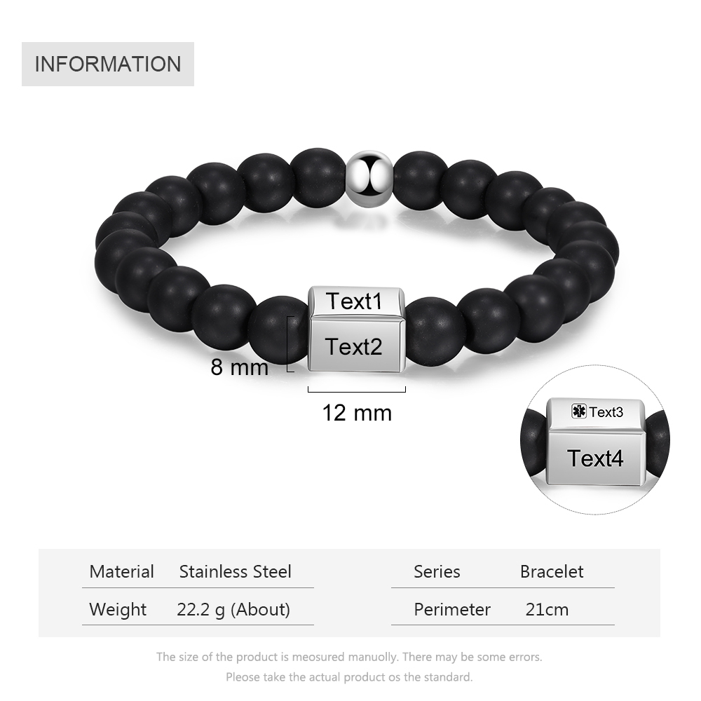 Personalised Round Beads Bracelet Custom Names Men's Bracelet Gifts For Him-Jessemade AU