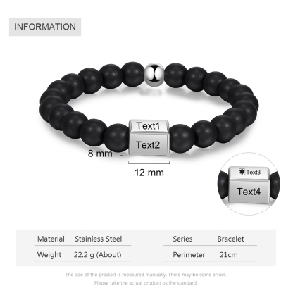 Personalised Round Beads Bracelet Custom Names Men's Bracelet Gifts For Him-Jessemade AU