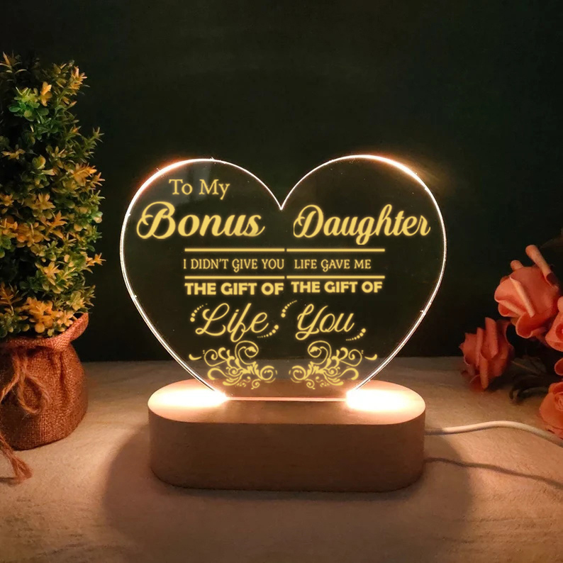 To My Bonus Daughter Night Light "Life Gave Me The Gift of You" Wooden LED Lamp-Jessemade AU