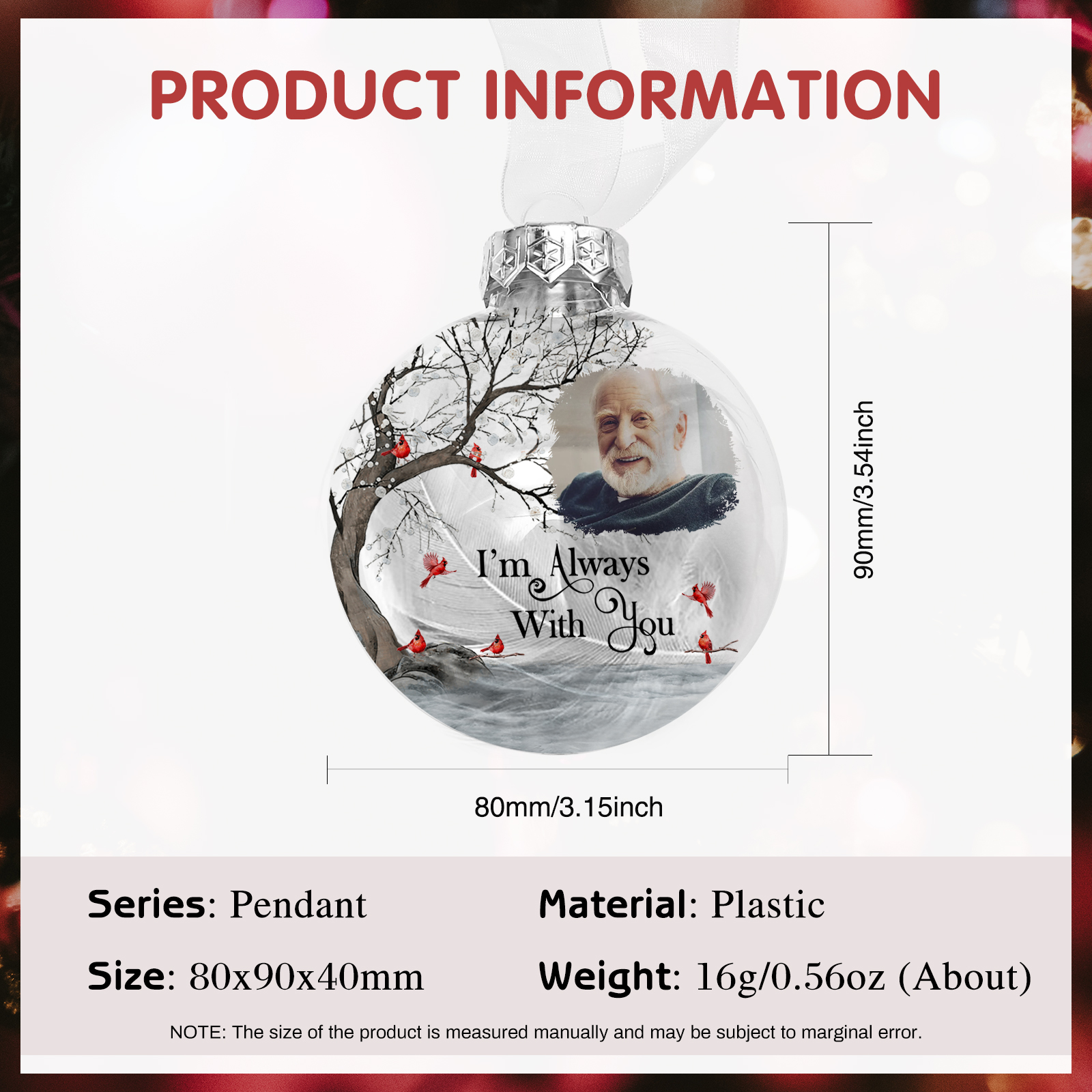 Memorial Ball Feather Ornaments Custom Photo Christmas Hanging Ornament - I'm Always With You-Jessemade AU