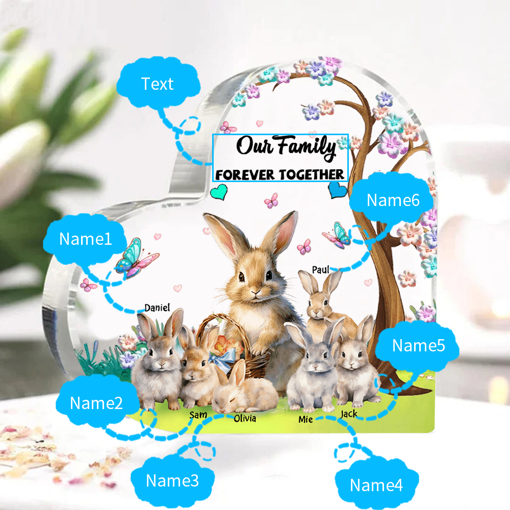 6 Names - Personalised Acrylic Heart Keepsake Custom Text Bunny Family Ornament Gifts for Mother/Grandma-Jessemade AU