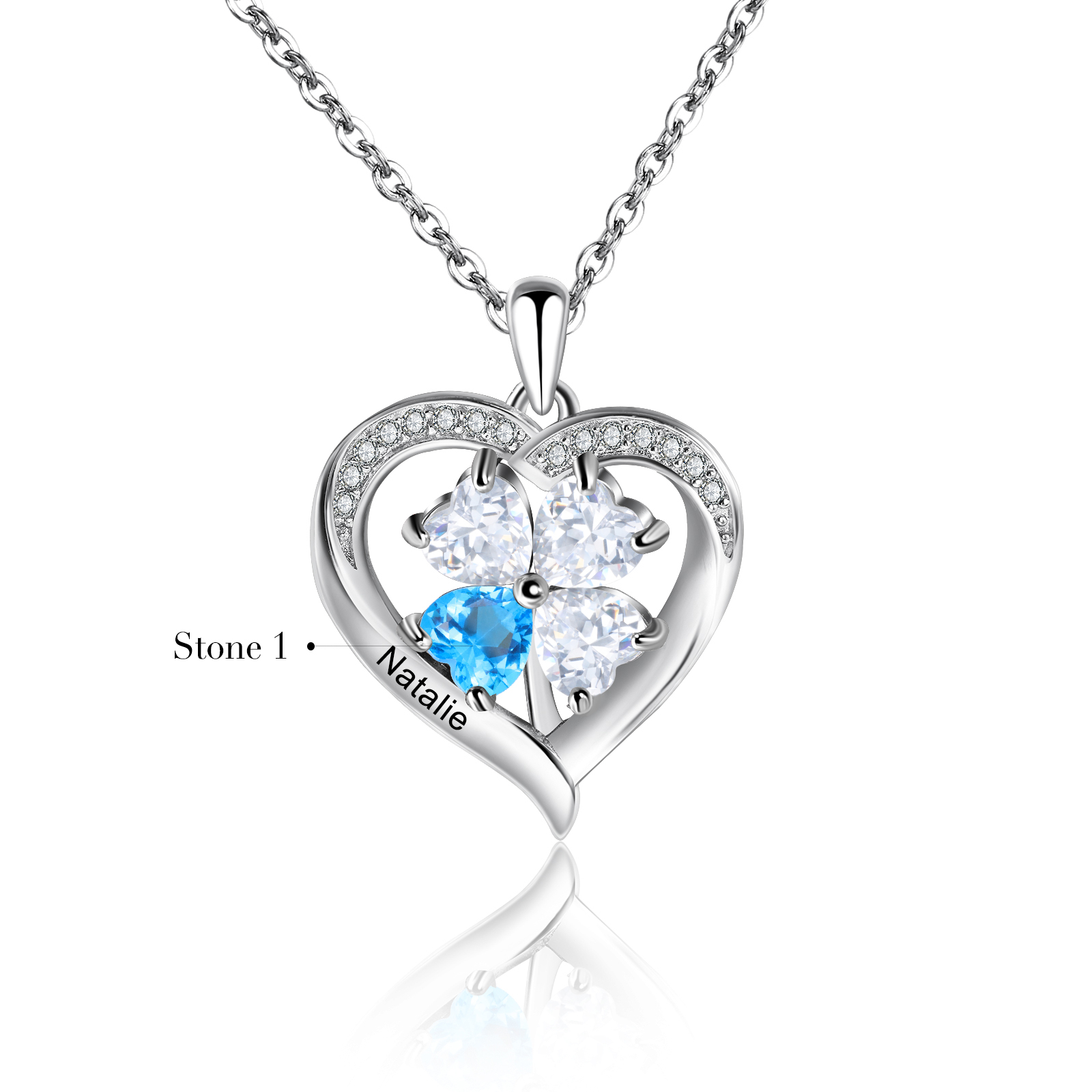 Personalised Heart Necklace with 1 Birthstone Engrave Names Family Necklace for Mom-Jessemade AU