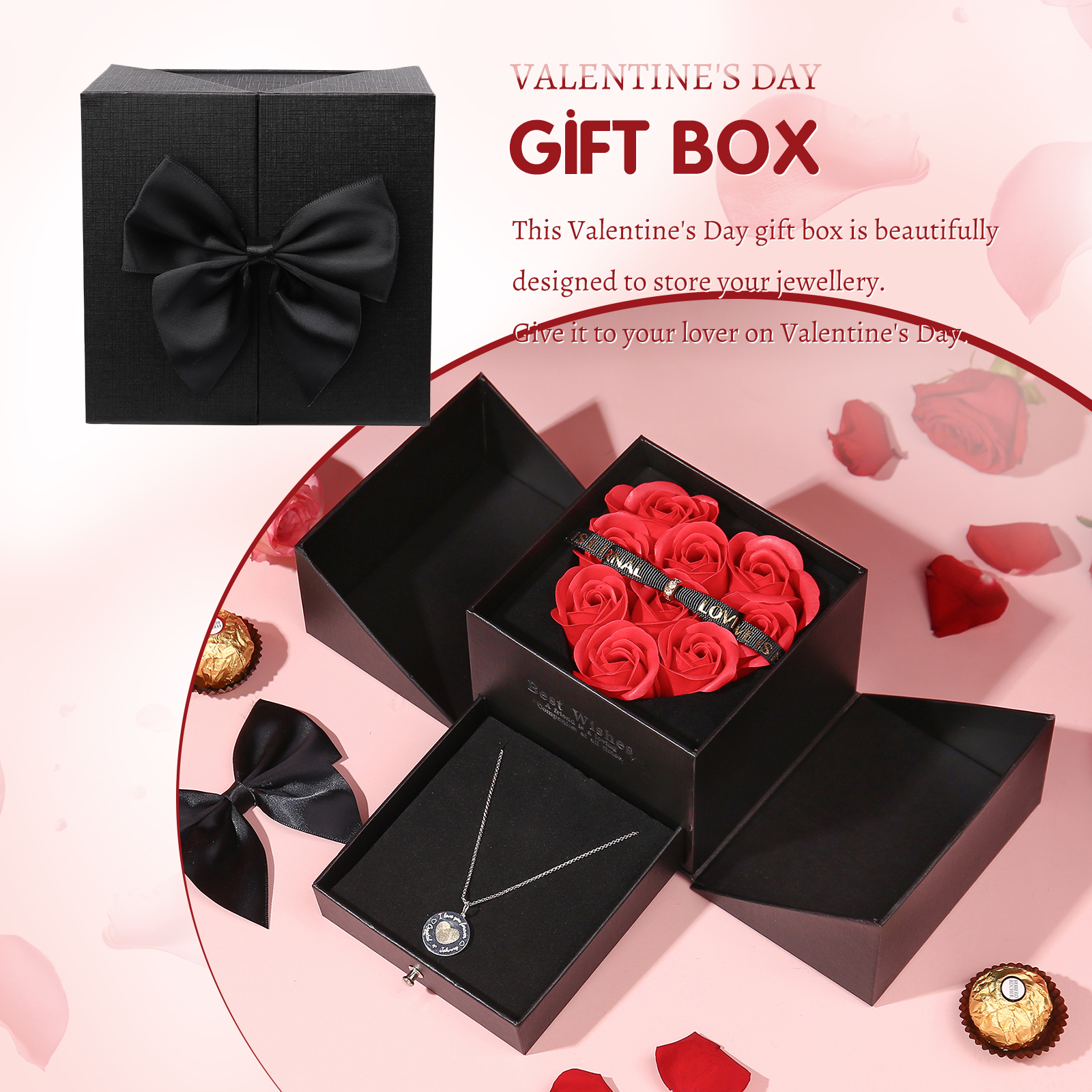 Red Rose Exquisite Jewelry Box Storage Box Valentine's Day Gift Packaging Box-Jessemade AU