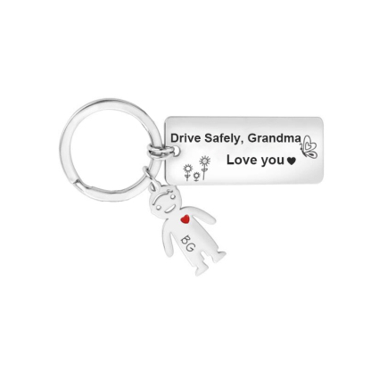 Personalised Kid Charm Keychain Engraved 1 Name Drive Safely Family Keychain-Jessemade AU