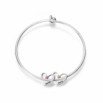 Personalised Heart Bangle With 2 Names and Birthstones Bangle Bracelet Mother's Day Gifts For women-Jessemade AU