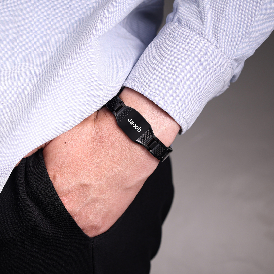 Personalised Carbon Fiber Energy Bracelet Custom Name Men's Bracelet Bangle Gifts For Him-Jessemade AU