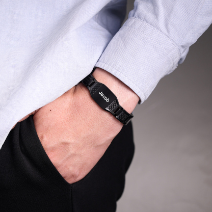 Personalised Carbon Fiber Energy Bracelet Custom Name Men's Bracelet Bangle Gifts For Him-Jessemade AU