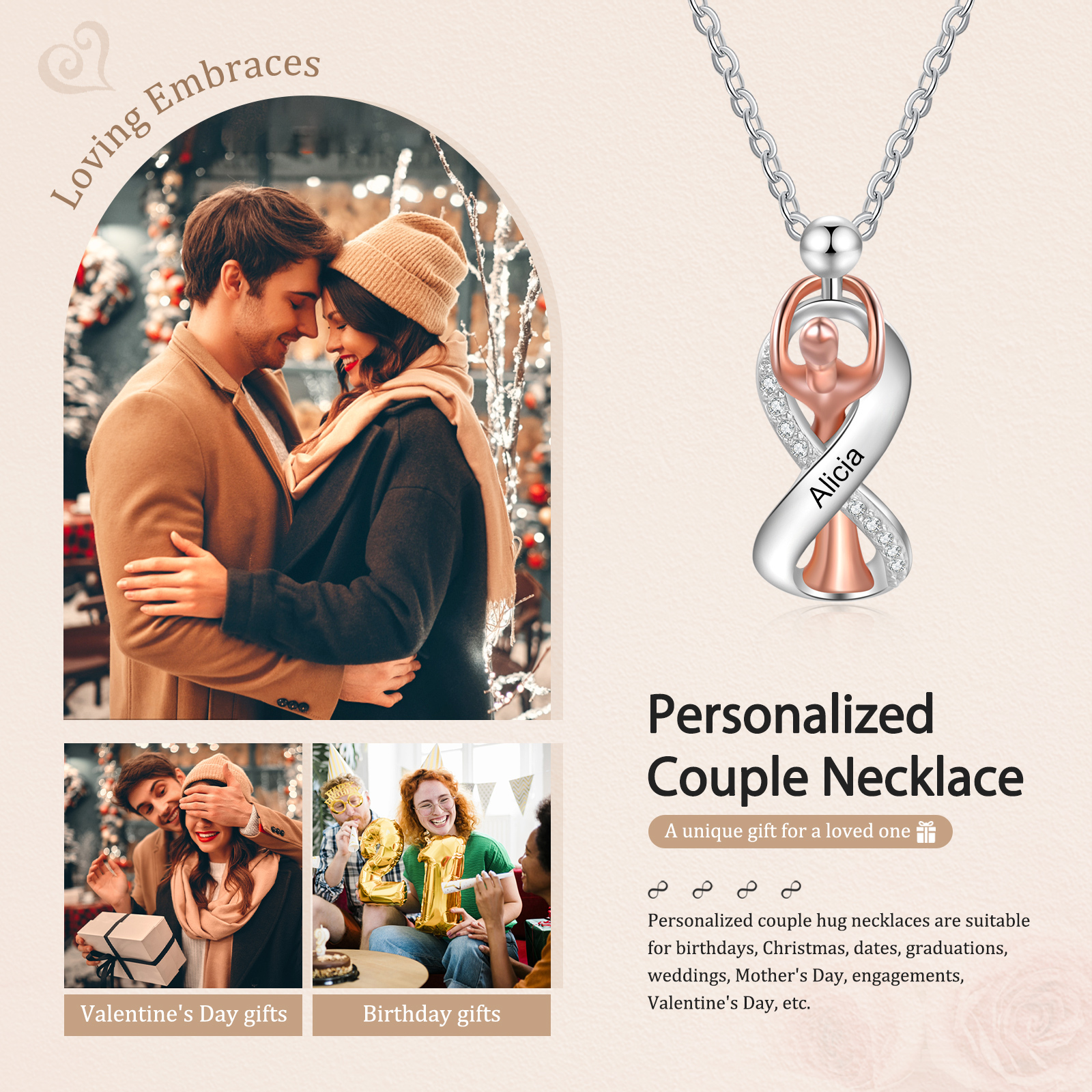 Personalised Infinity Necklace Couple Hug Necklace for Her-Jessemade AU