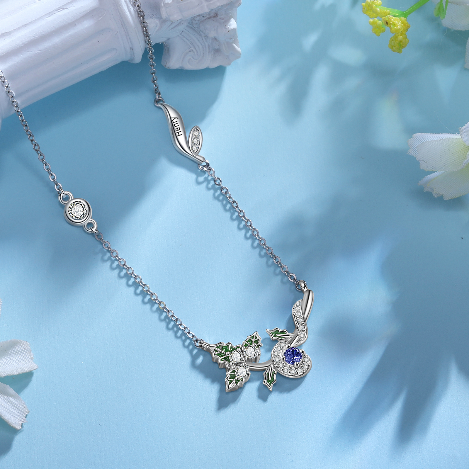Personalised December Birthflower Necklace With Birthstone Gifts For Her-Jessemade AU