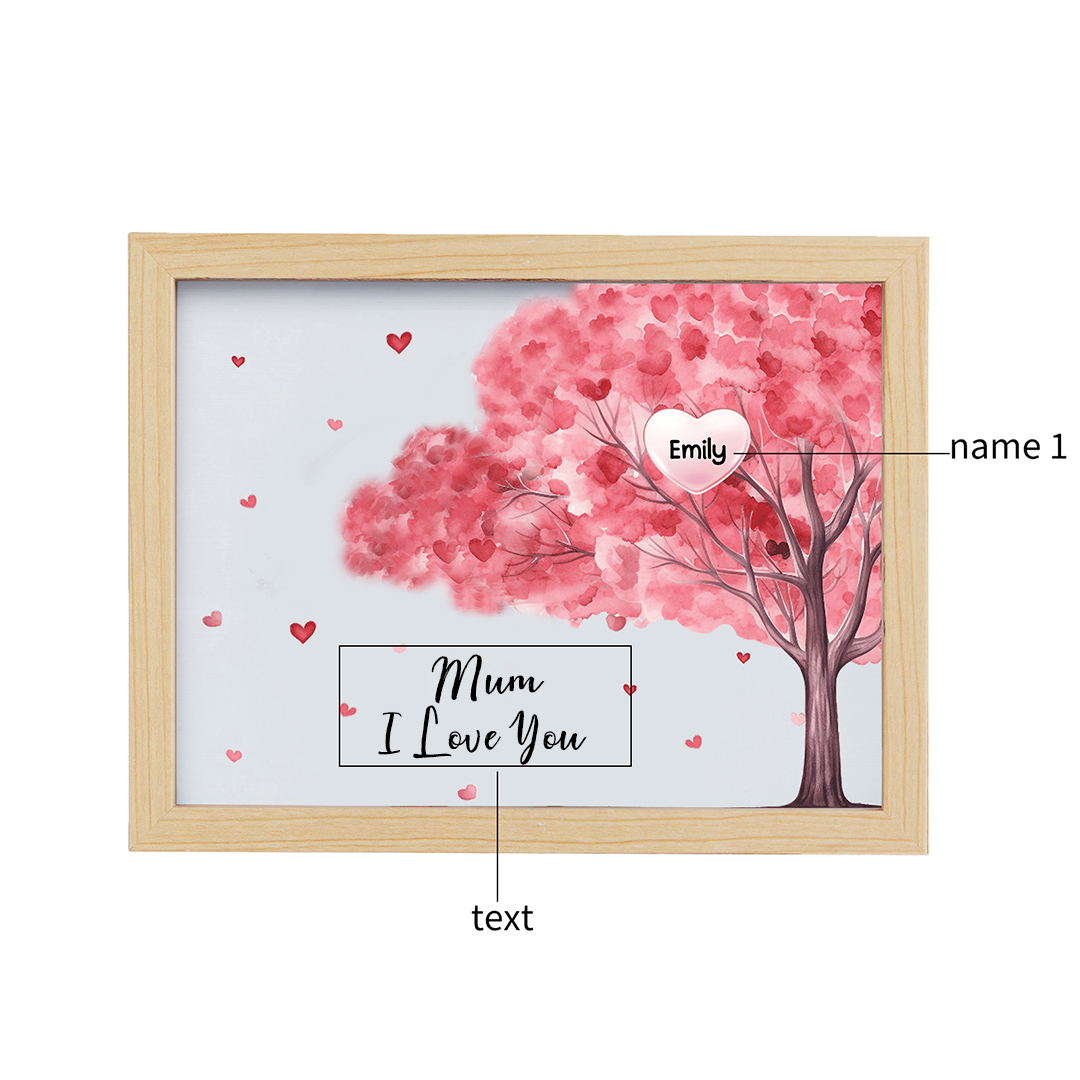 Personalised Frame Night Light Custom 1 Text & 1 Name Pink Family Tree Ornament Gifts for Mother/Grandma-Jessemade AU