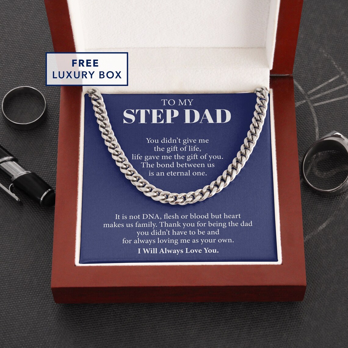To My Stepdad Cuban Chain Necklace Stainless Steel Necklace Set Father's Day Gifts-Jessemade AU