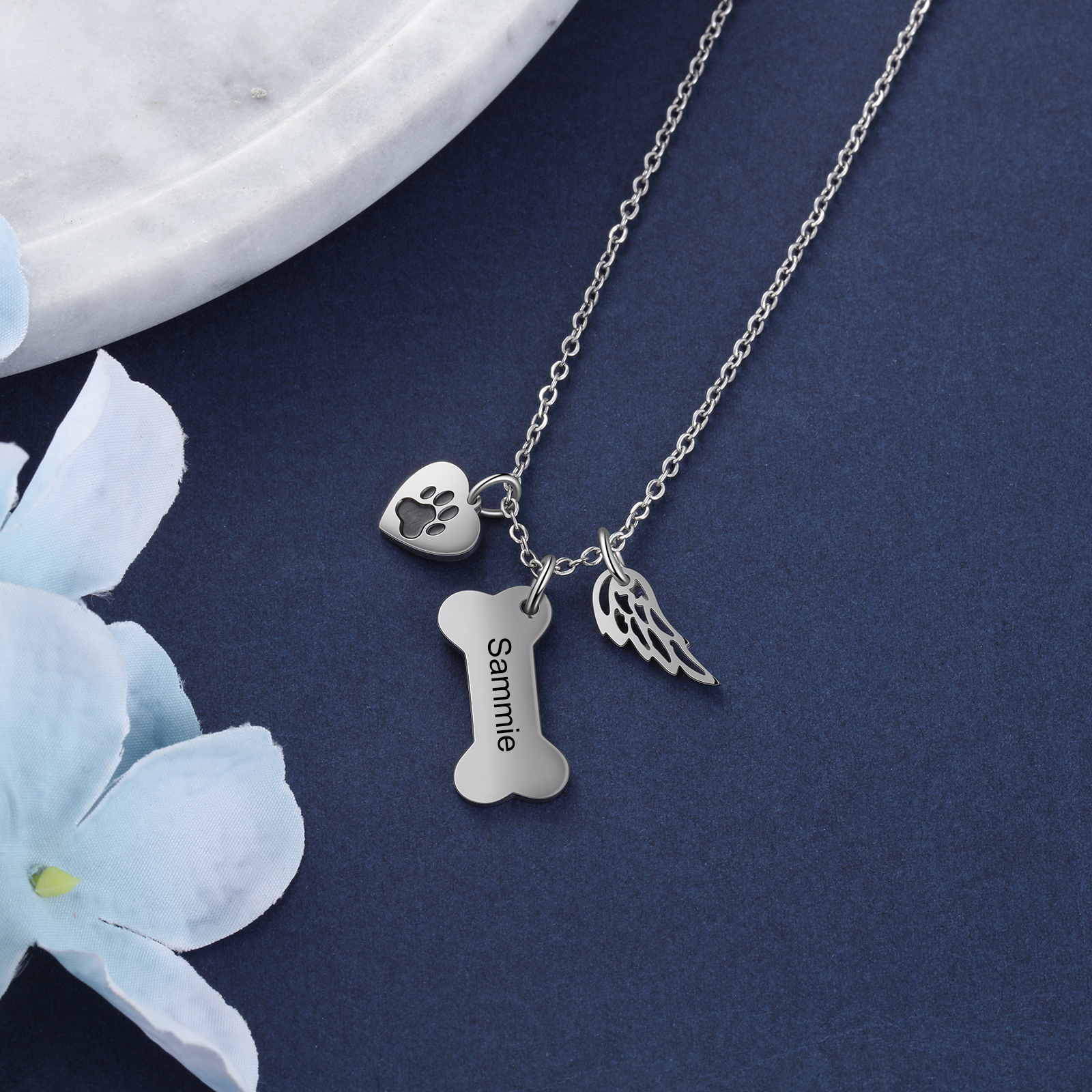 Jessemade Personalised Dog Bone 1 Name Necklace-Jessemade AU