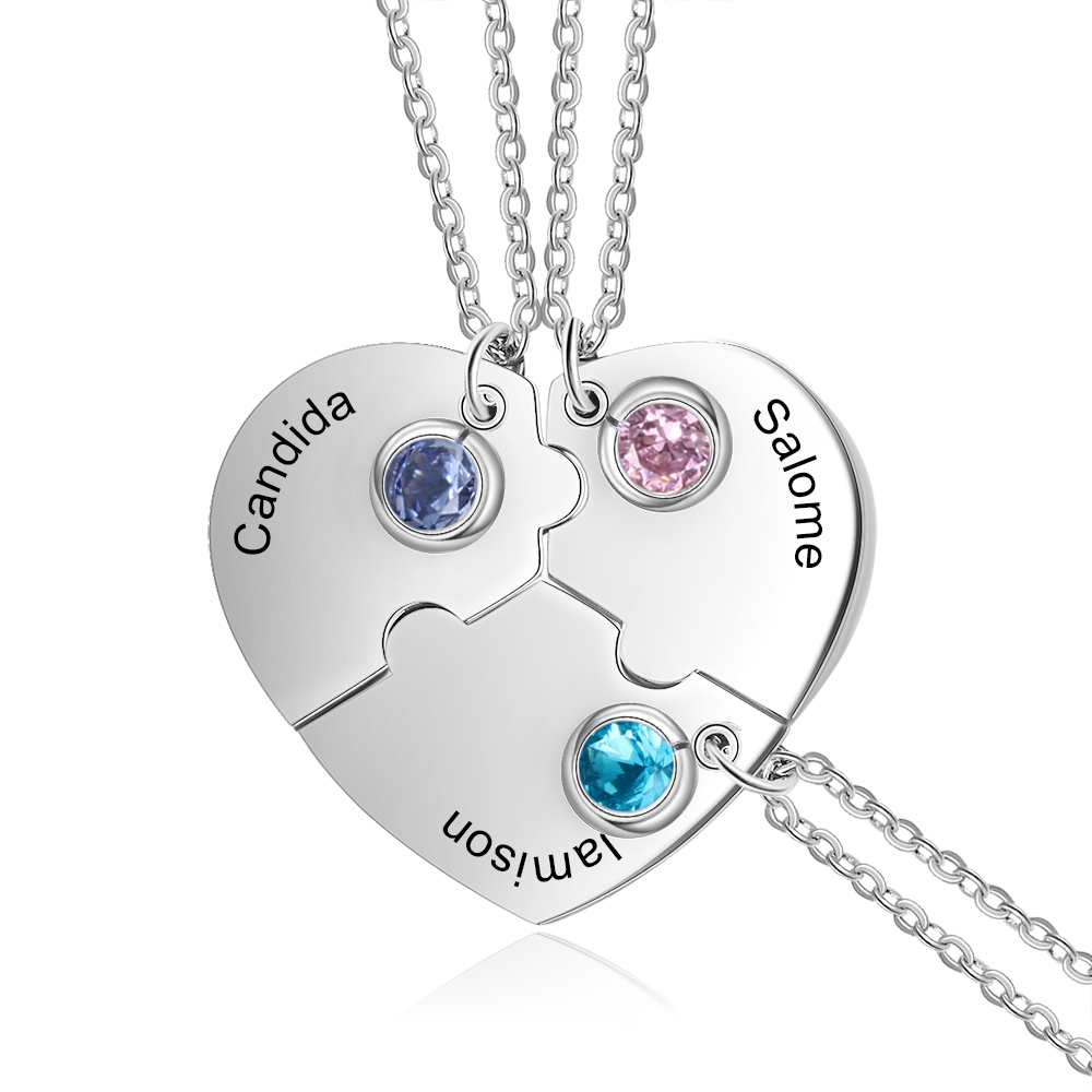 Personalised Puzzle Necklace With Birthstone Custom 3 Names Gifts For Mom BBF Friendship Style-Jessemade AU