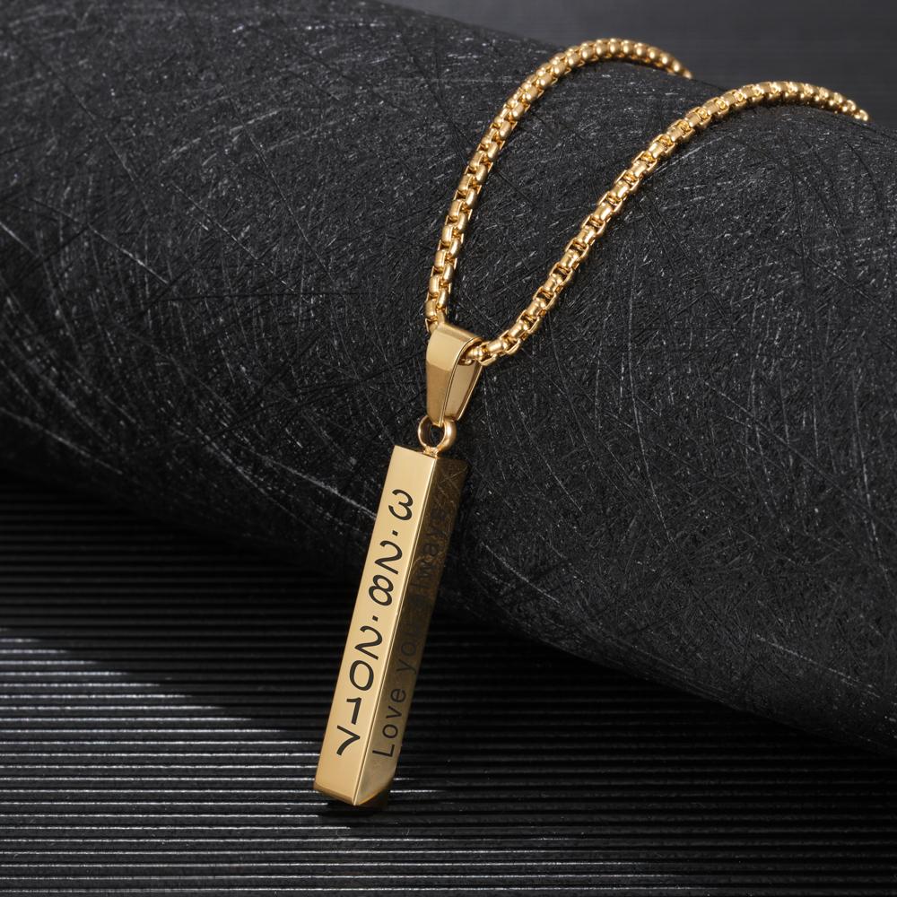 To My Dad Man Vertical Bar Necklace Personalised 4 Side 3D Bar Necklace Father's Day Gift