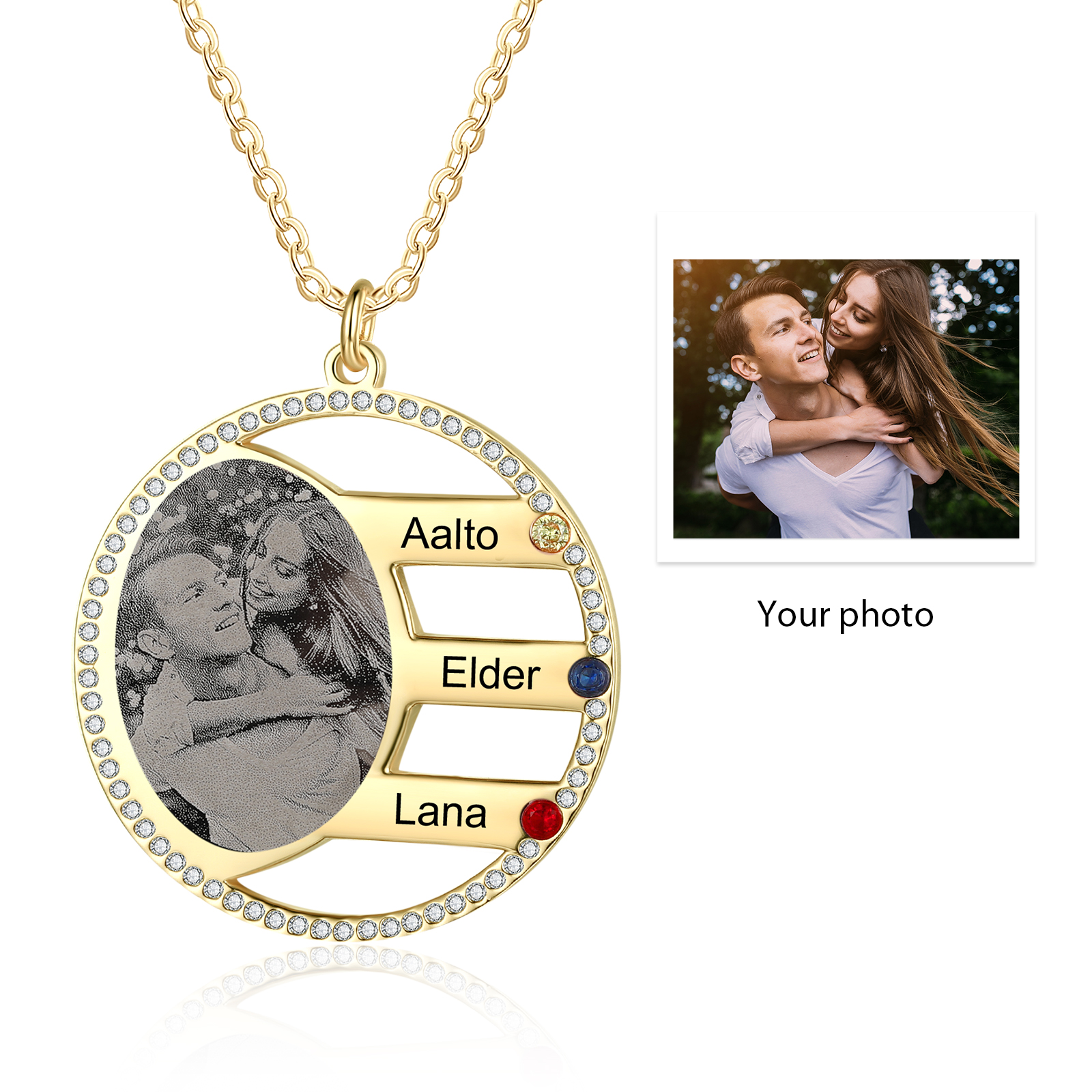 Personalised Photo Necklace Custom 3 Names Birthstone Necklace for Women-Jessemade AU
