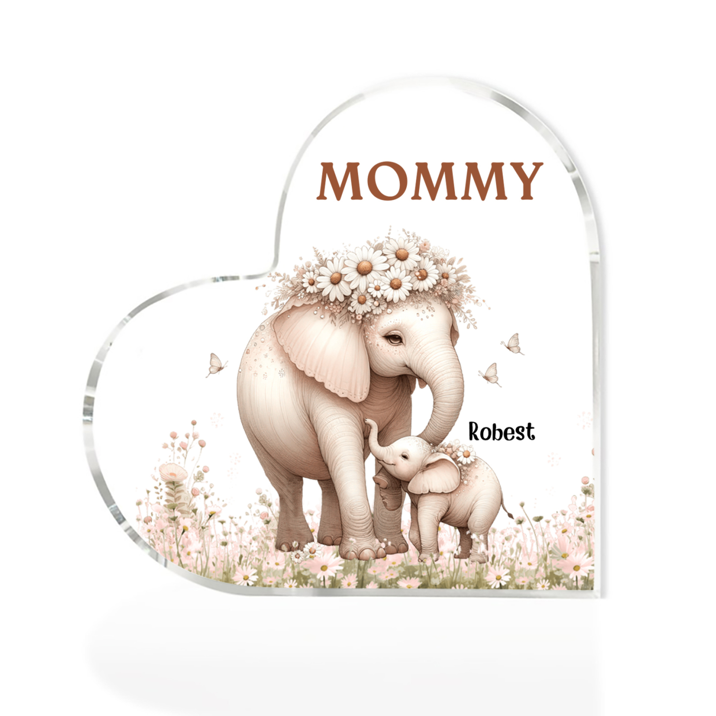 1 Name - Personalised Acrylic Heart Keepsake Custom Text Elephant Family Ornament Gifts for Mother/Grandma-Jessemade AU