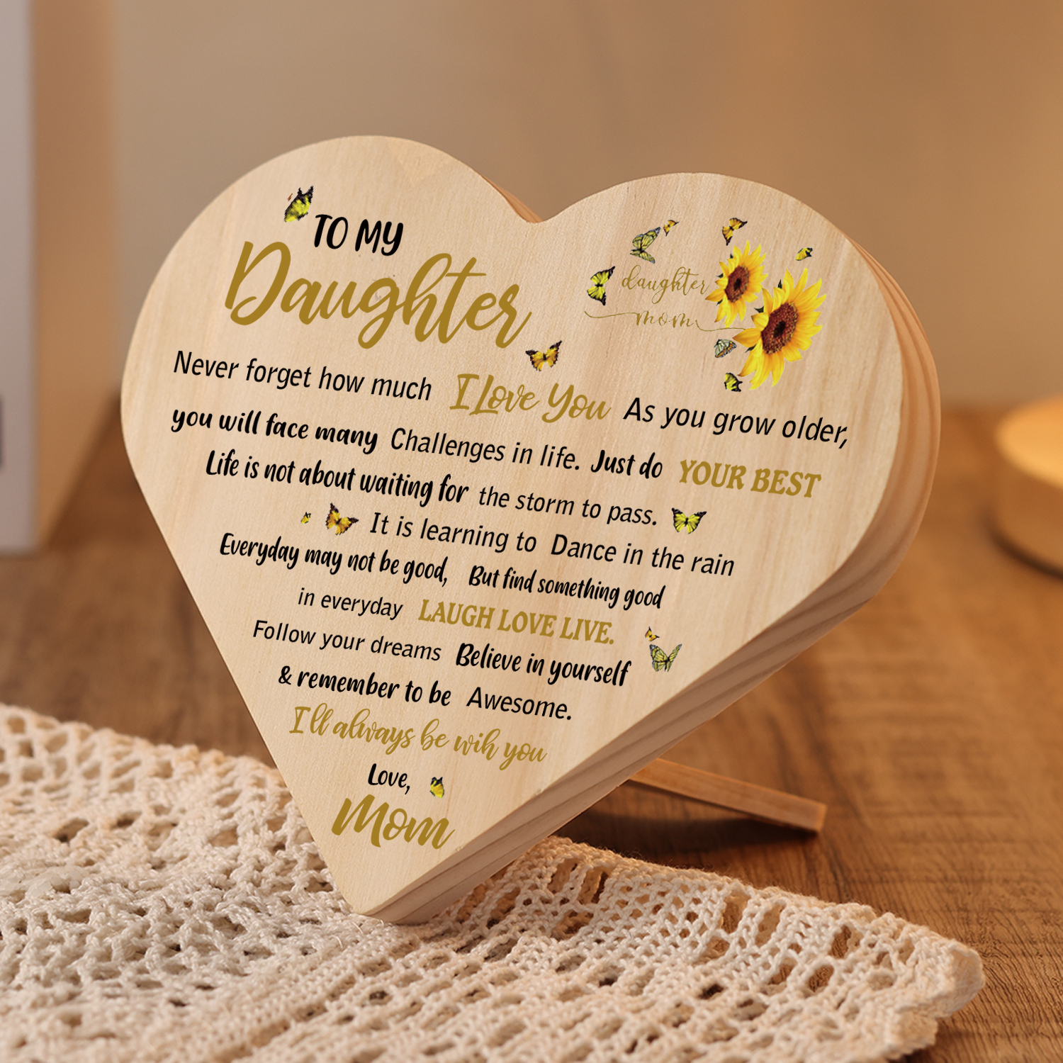 To My Daughter Wooden Heart Keepsake Desktop Ornament-Believe in yourself & remember to be Awesome-Jessemade AU
