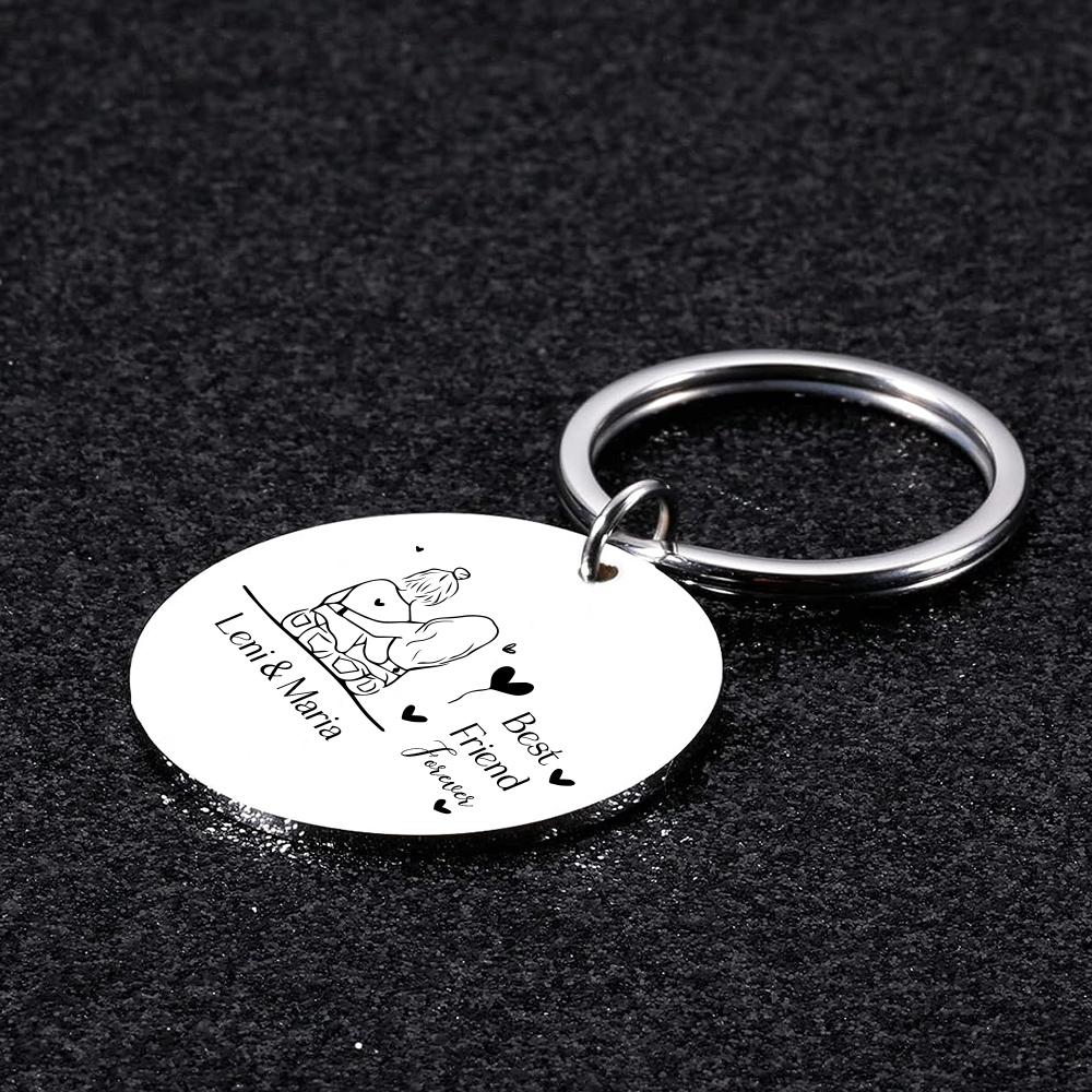 Personalised Round Keychain Custom Text Keyring Best Friend Forever Gift For Friend/Sister/Bestie-Jessemade AU