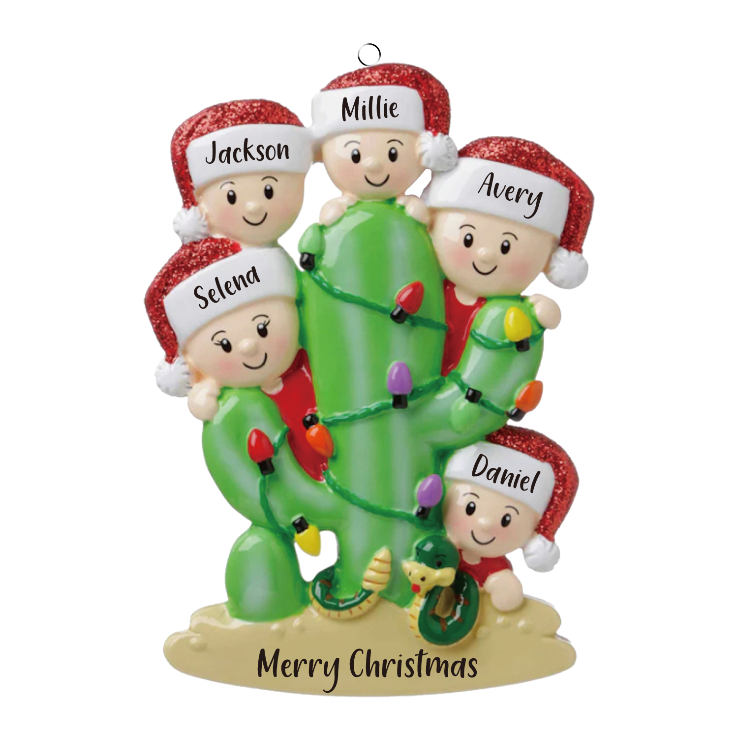 5 Names - Personalised Cactus Ornament Customised Name & Text Christmas Tree Wooden Decor Gift for Family and Friends-Jessemade AU