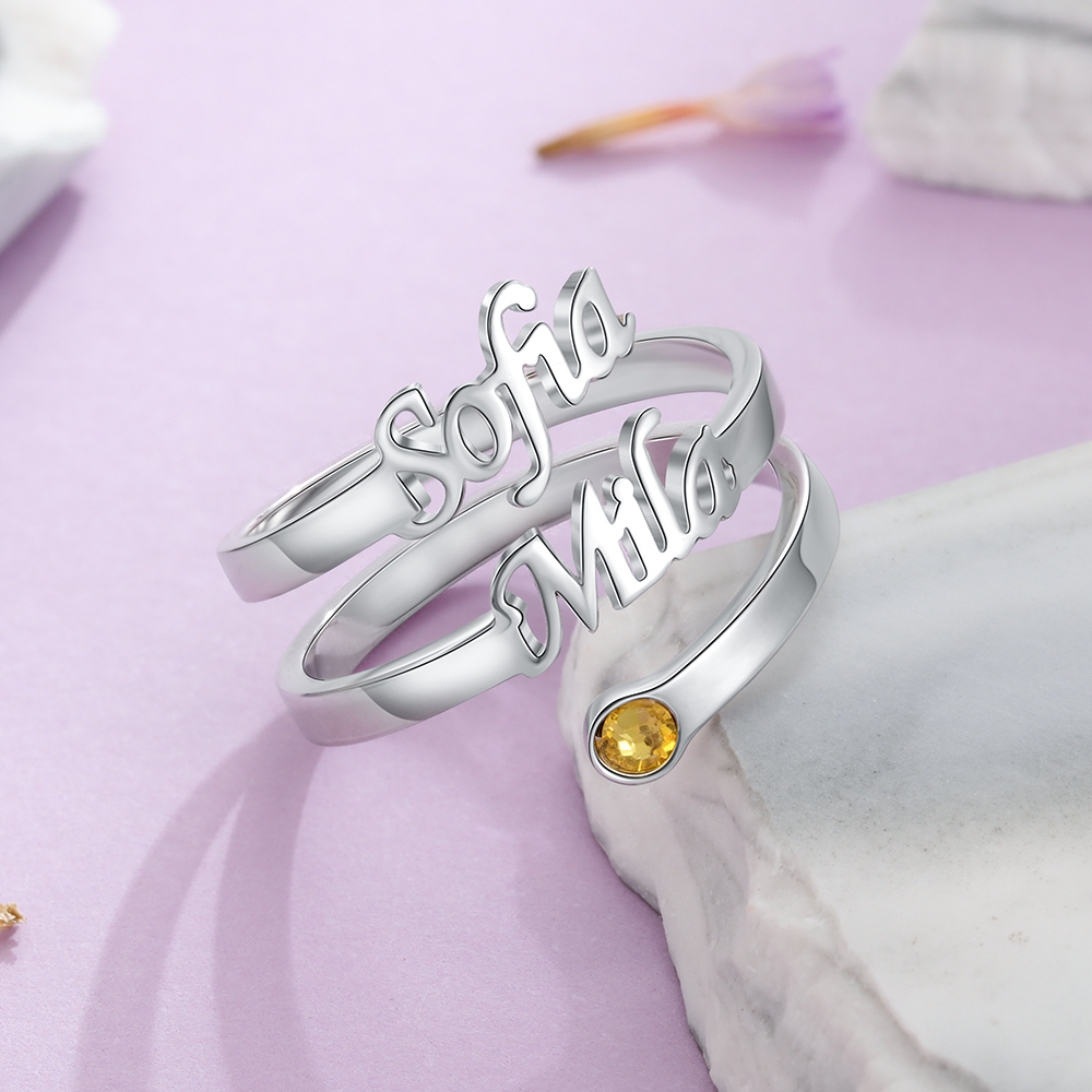 Personalised Birthstone Ring Custom 2 Names Gift For Women-Jessemade AU