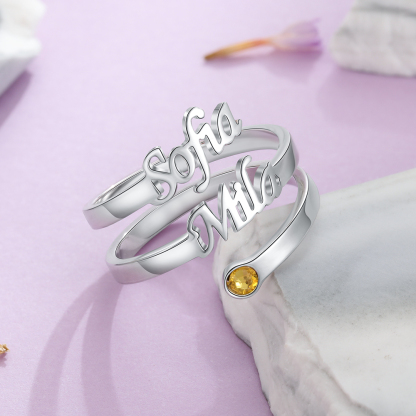 Personalised Birthstone Mother Ring Custom 2 Names Ring Gifts For Her-Jessemade AU