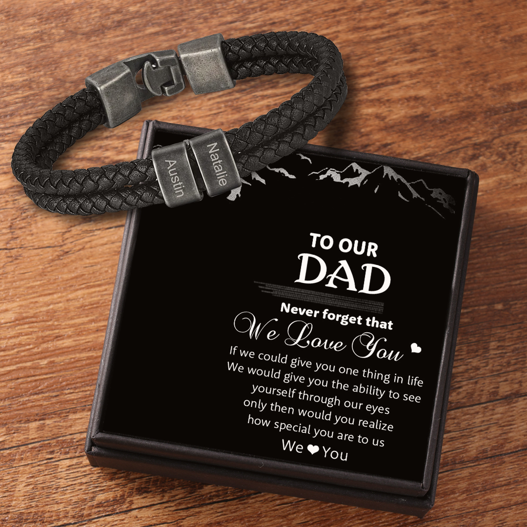 Personalised Retro Men Leather Bracelet with 2 Names Beaded Wrap Bracelet-Jessemade AU