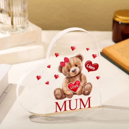 1 Name - Personalised Acrylic Heart Keepsake Custom 2 Texts Teddy Bear Ornaments Gifts for Grandma/Mother-Jessemade AU