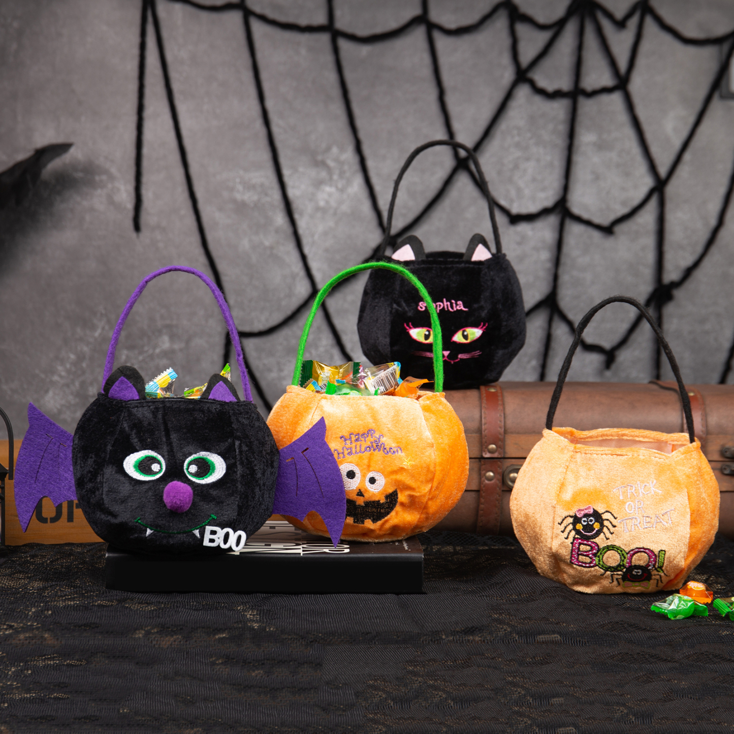 Halloween Tote Bag Custom 1 Name Pumpkin Tote Bag Halloween Candy Bag for Kids-Jessemade AU