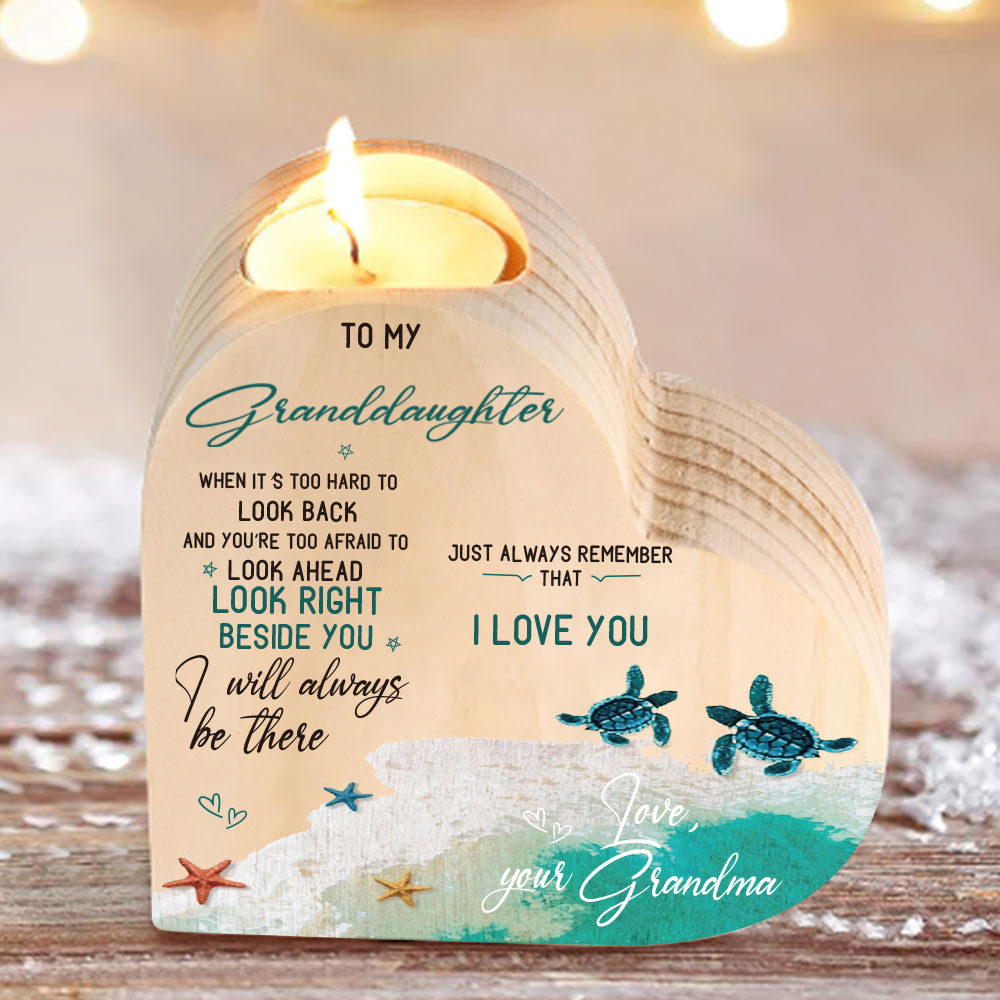 To My Granddaughter Wooden Heart Candle Holder "remember how much I love you"-Jessemade AU