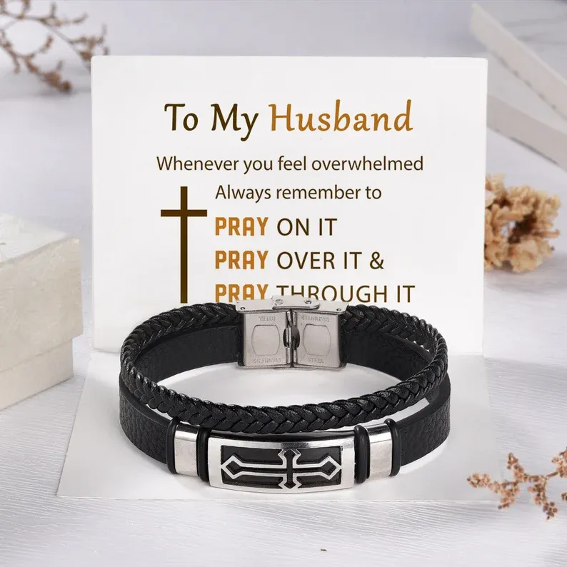 Braided Leather Bracelet with Message Card Inspirational Men's Bracelet for Him-Jessemade AU