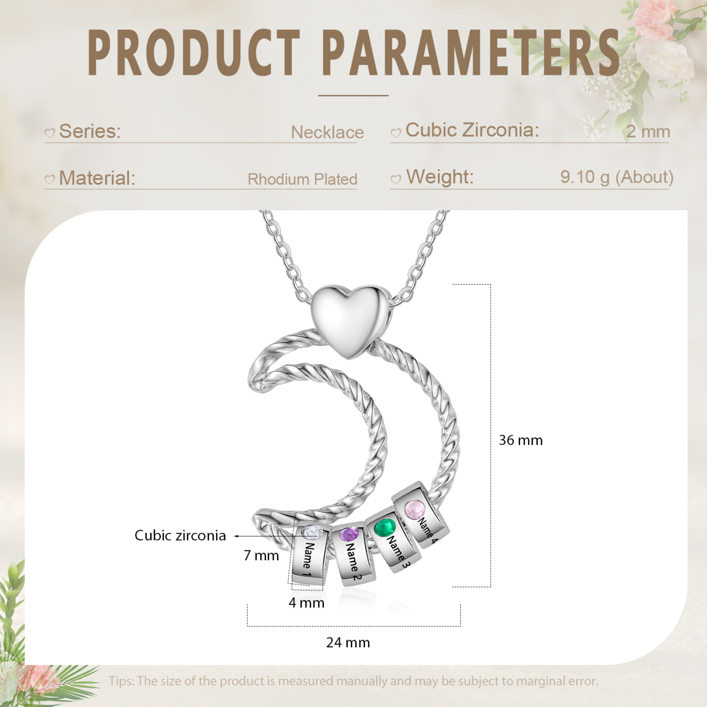 4 Names - Personalised Moon Pendant Necklace Custom Birthstones & Names Necklace Gift for Her-Jessemade AU
