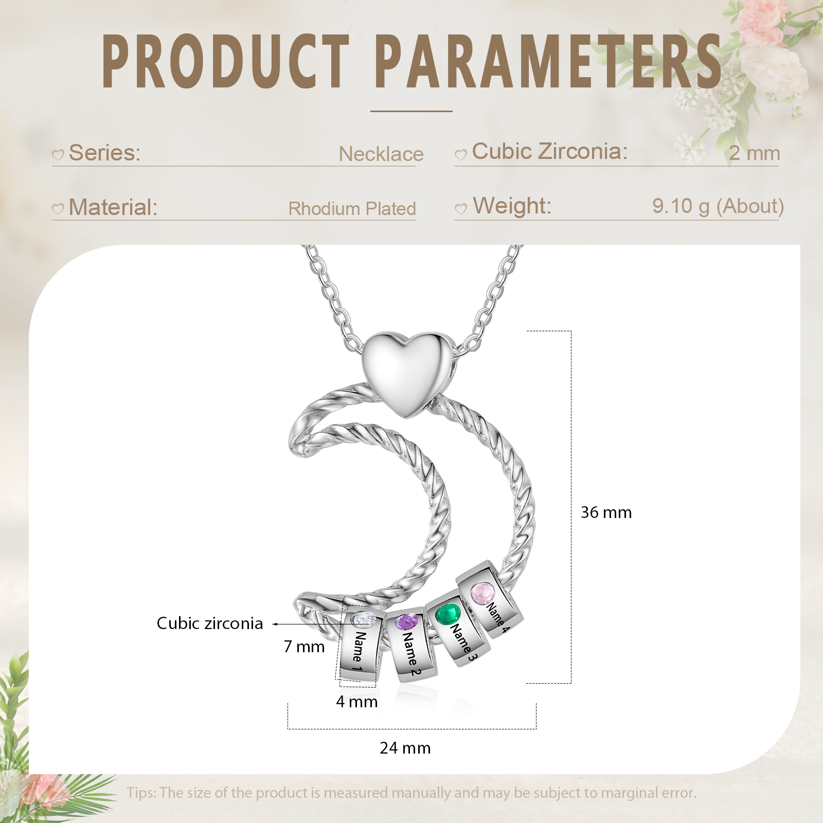 4 Names - Personalised Moon Pendant Necklace Custom Birthstones & Names Necklace Gift for Her-Jessemade AU