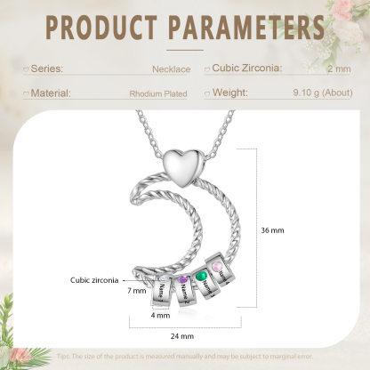 4 Names - Personalised Moon Pendant Necklace Custom Birthstones & Names Necklace Gift for Her-Jessemade AU
