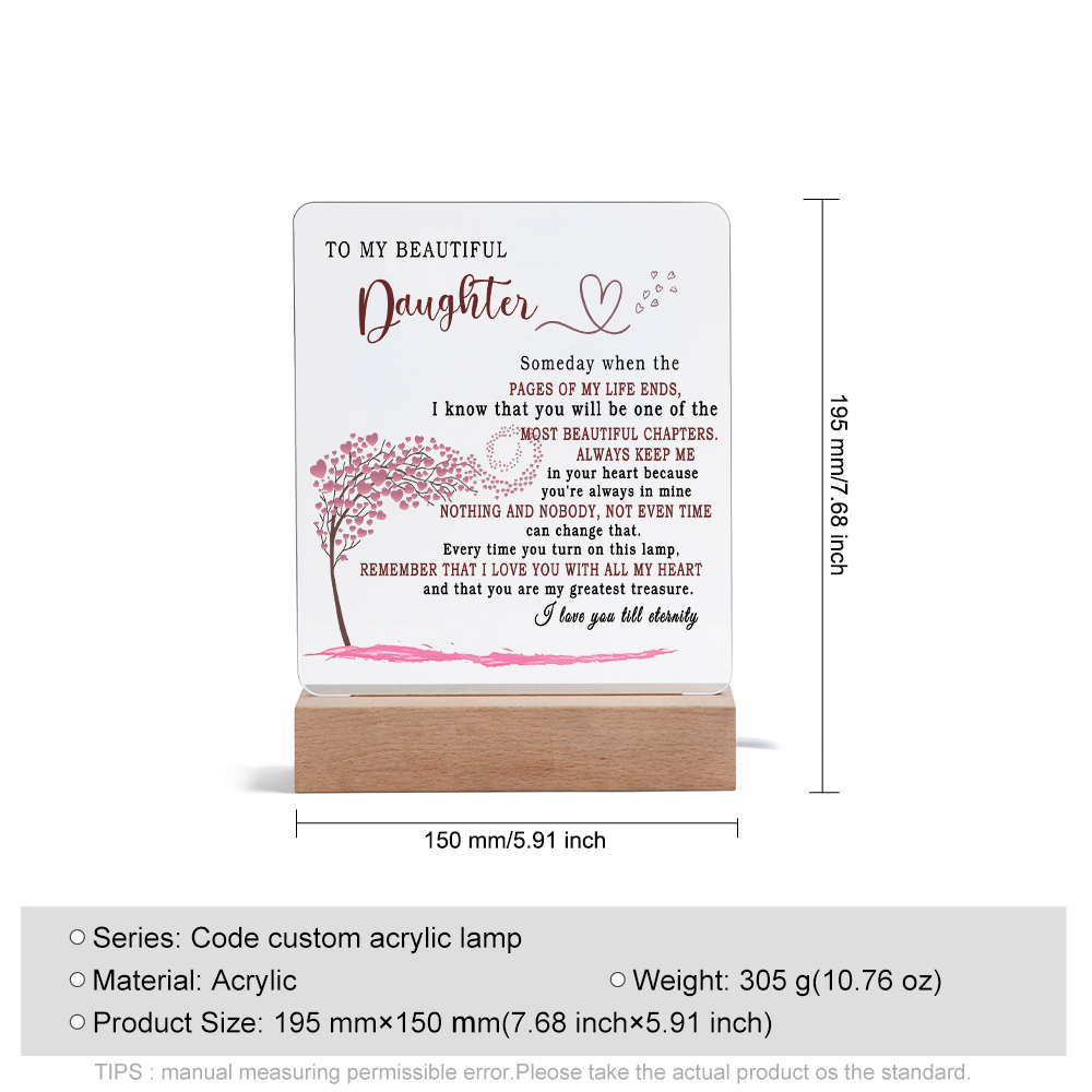 To My Beautiful Daughter Acrylic Night Light "I Love You Till Eternity" LED Lamp Heartwarming Gifts-Jessemade AU