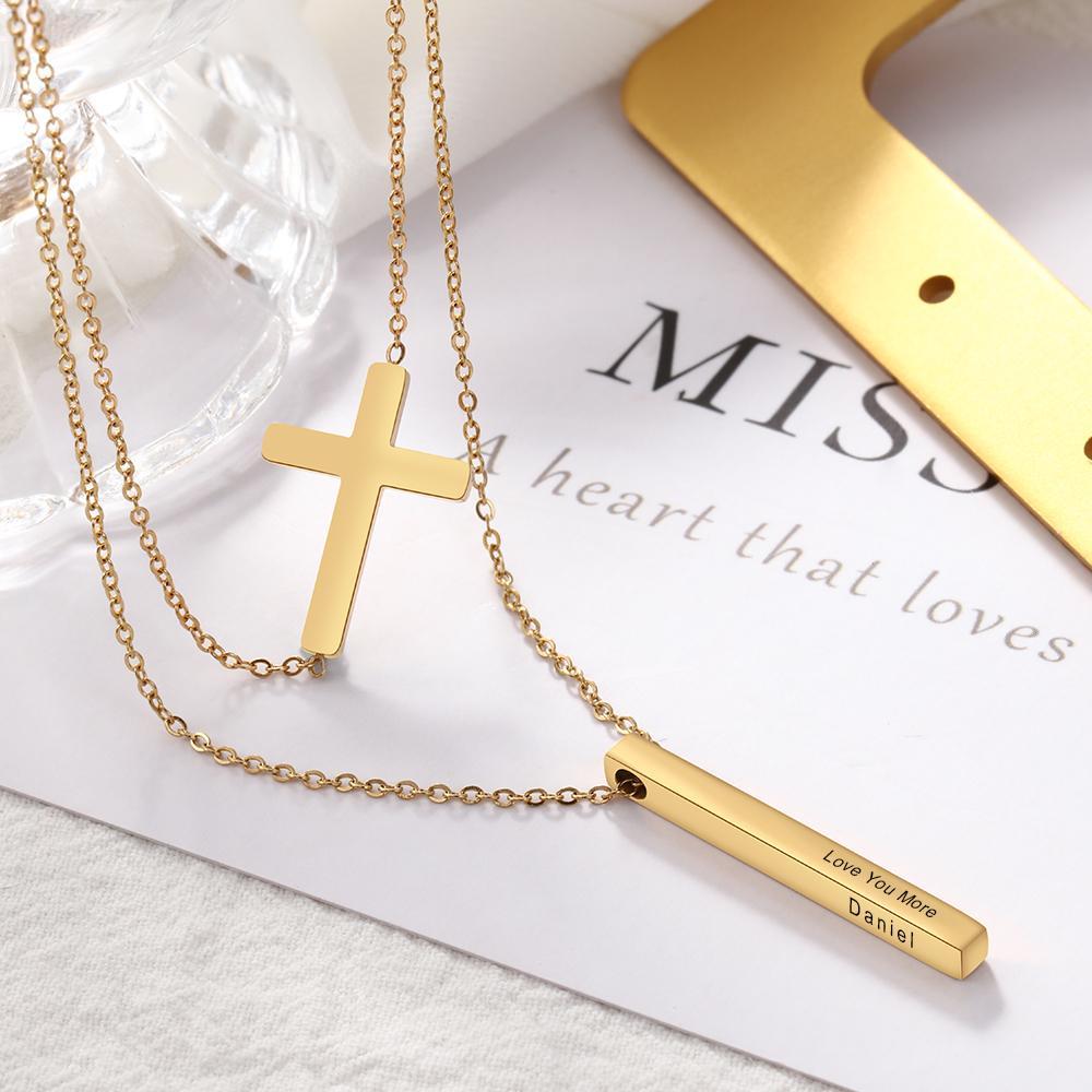 Engraved 4 Sides Vertical Bar Necklaces & Pendants-Jessemade AU