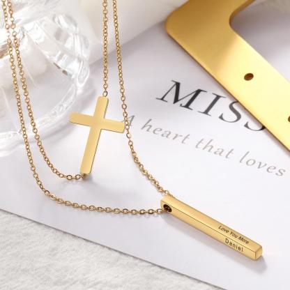 Engraved 4 Sides Vertical Bar Necklaces & Pendants-Jessemade AU