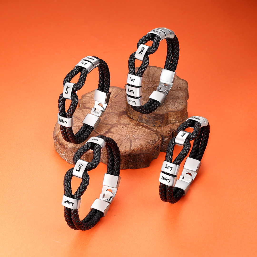 Personalised Braided Rope Men's Bracelet For Him Custom With Family 3 Names For Father-Jessemade AU